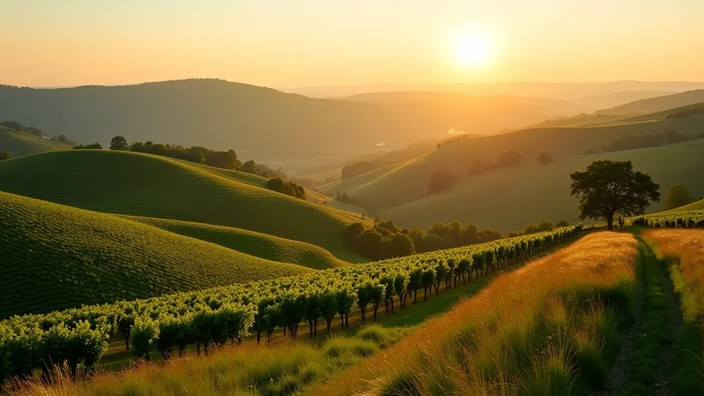 Venkovská krajina v jižní Moravě se vinicemi a valcovitými kopci